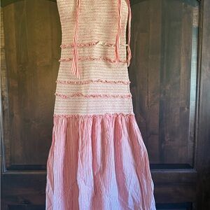 LoveShackFancy “Robyn” striped smocked ruffle maxi dress